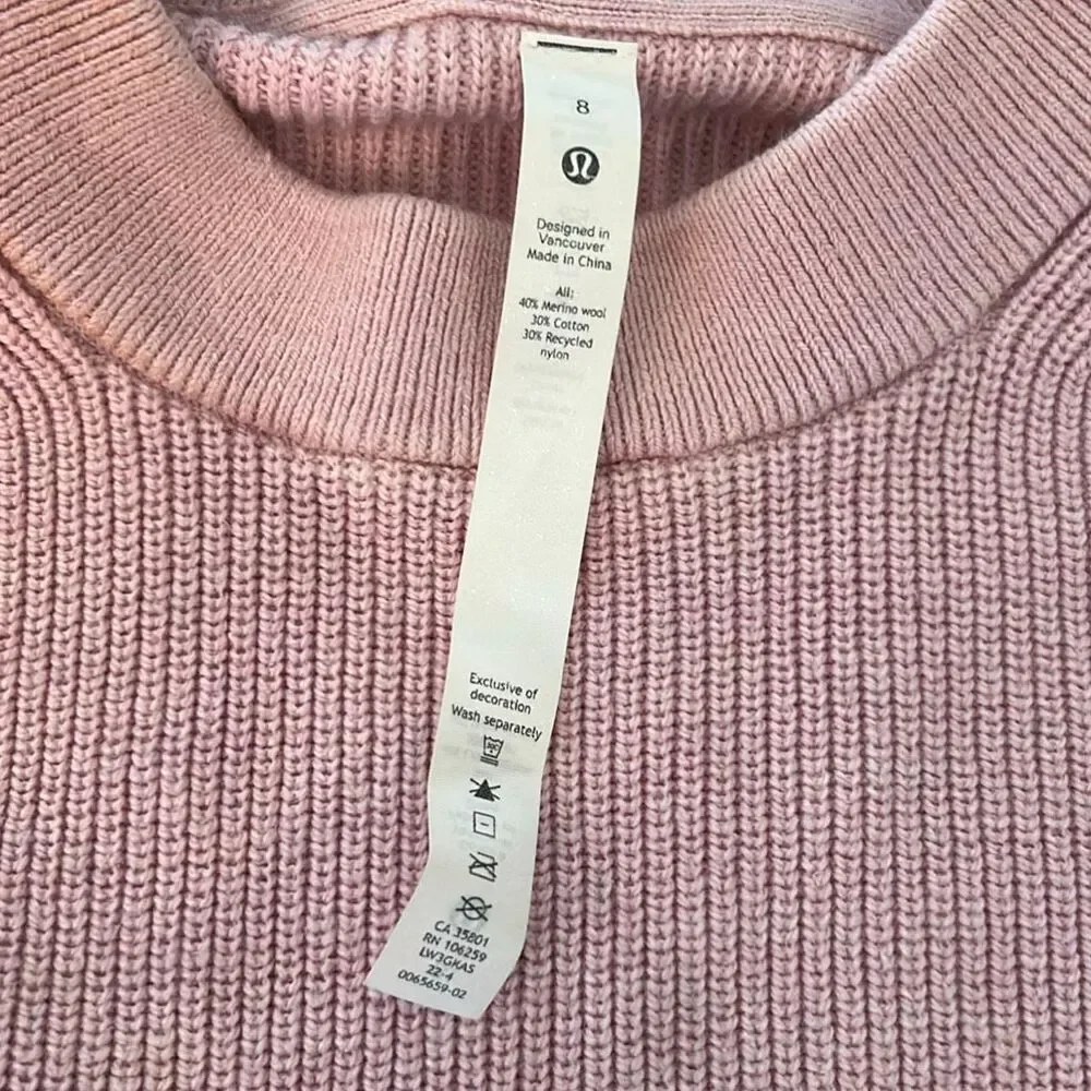Lululemon Pink Marino wool blend sweater 8 crewneck